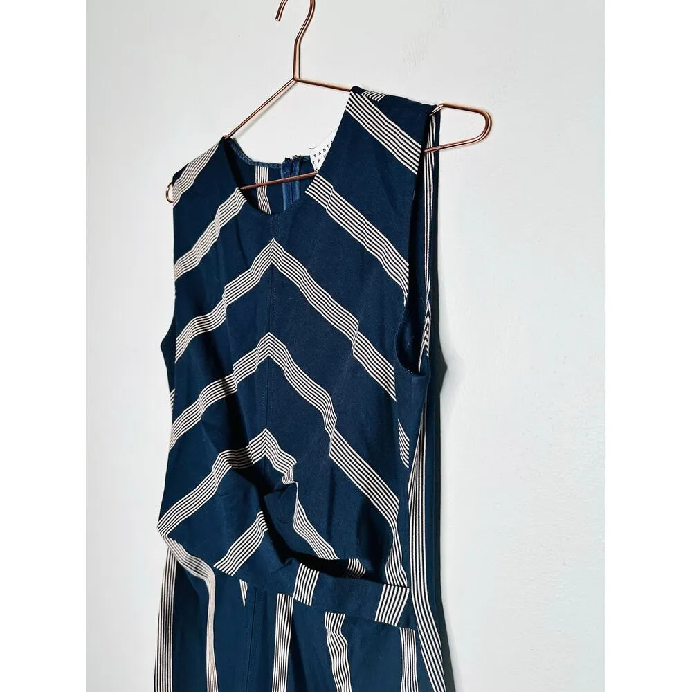 TANYA TAYLOR Dark Navy Blue Pinstripe A-Line Sleeveless Midi Dress Size Large - Image 7