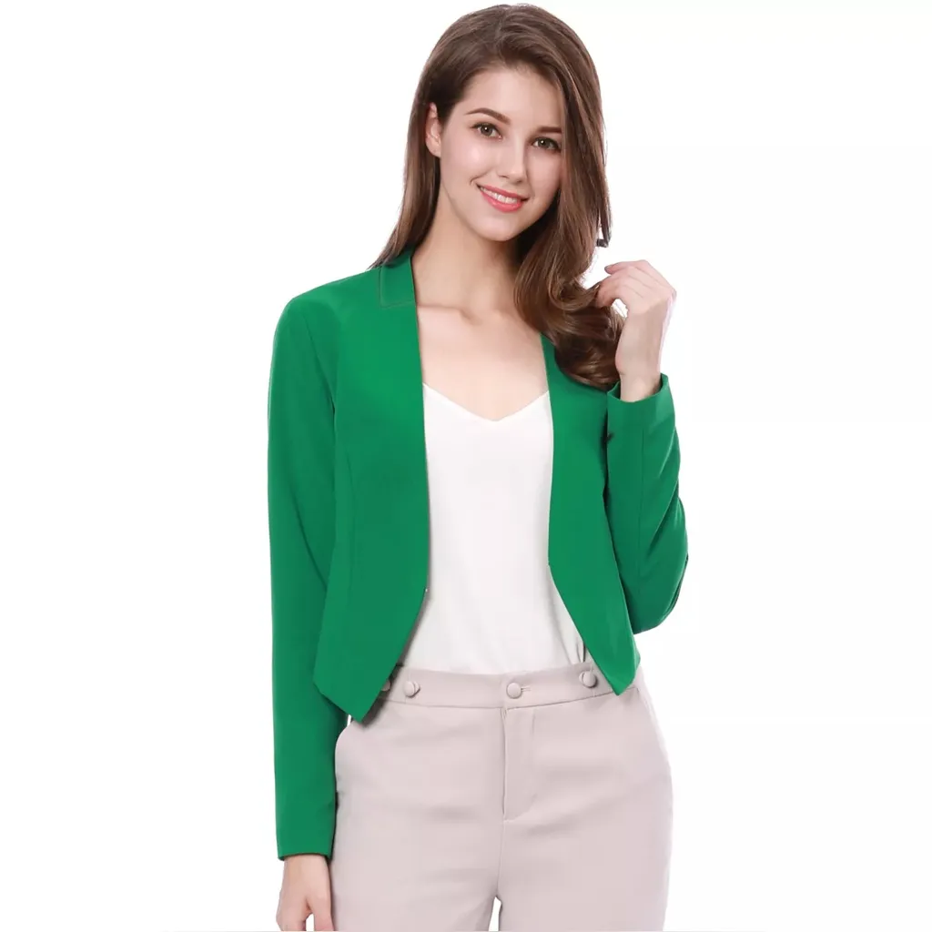 Allegra K Collarless Work Office Business Casual Cropped Blazer green, NWT XL - Image 2