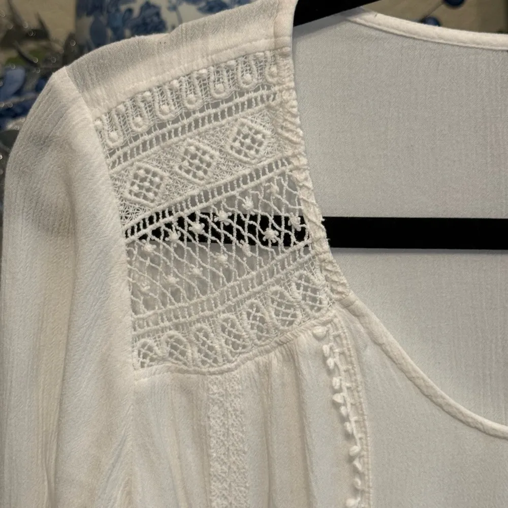 Express White Boho Ruffle Bell Sleeve Smocked Hem Romantic Feminine Top Shirt - Image 7