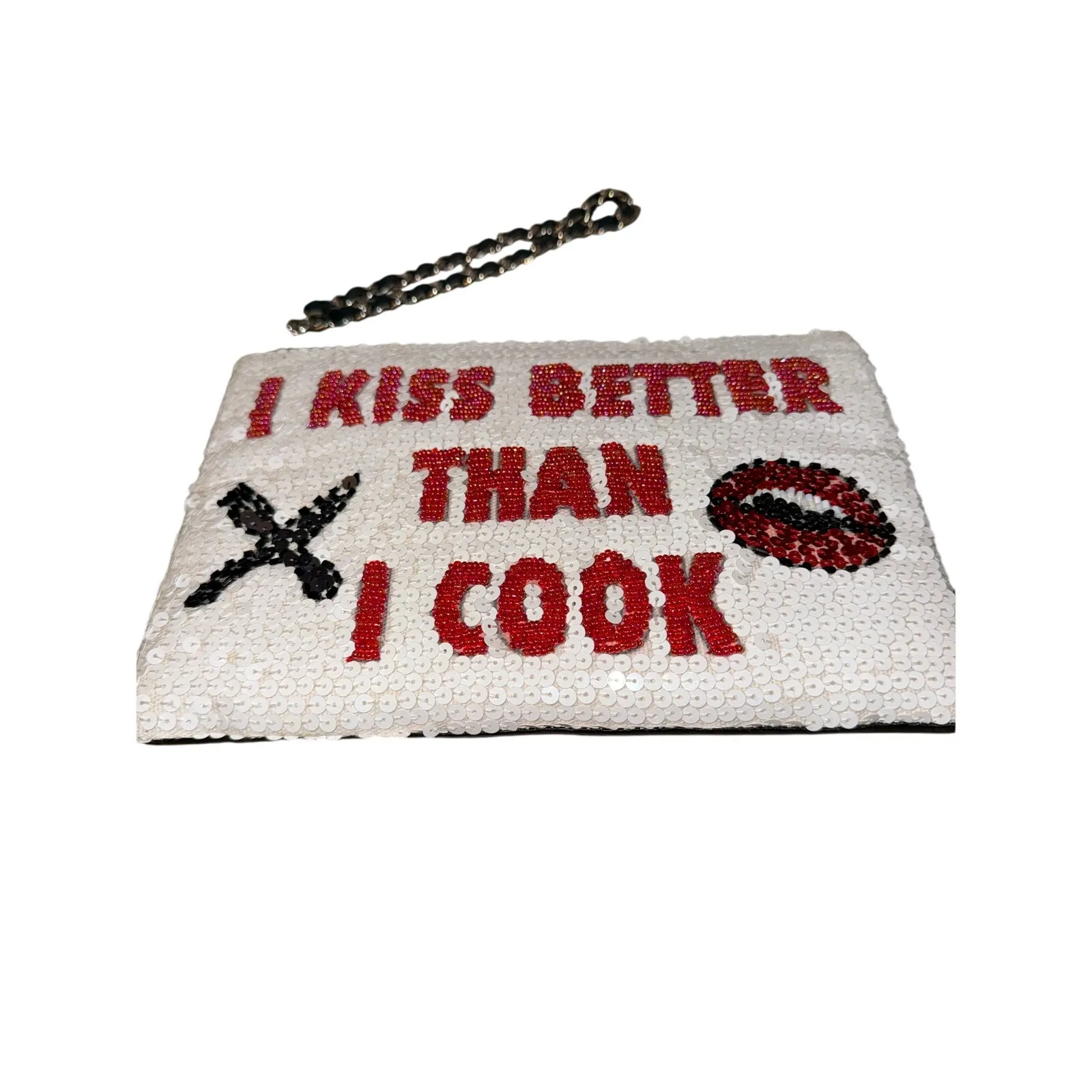 House of MUA MUA Sequin Clutch Wristlet Hand Embroidered Designer Italian Bag White - Image 9