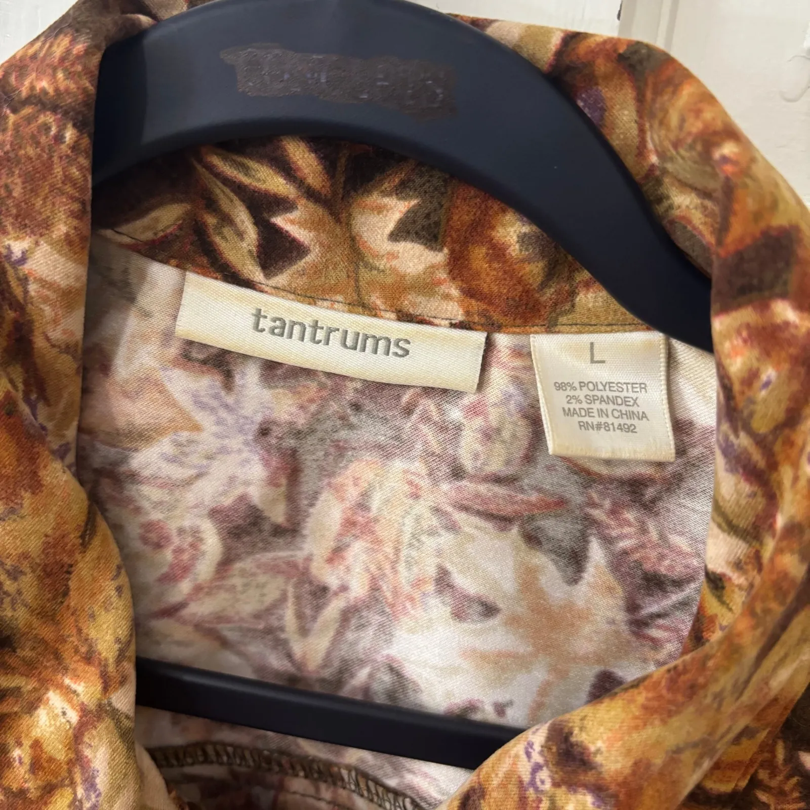 Tantrums ‎ Shacket Jacket Sz L Fall Leaf Print Vtg Retro Grandmacore Shirt Coat Brown Size L - Image 6