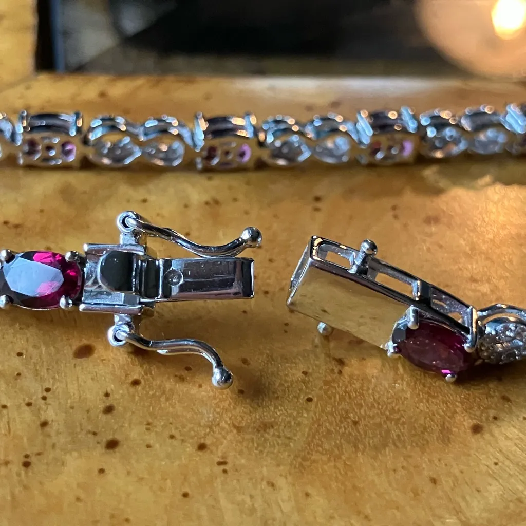 Natural Garnet Sterling Silver Tennis Bracelet Purple - Image 4