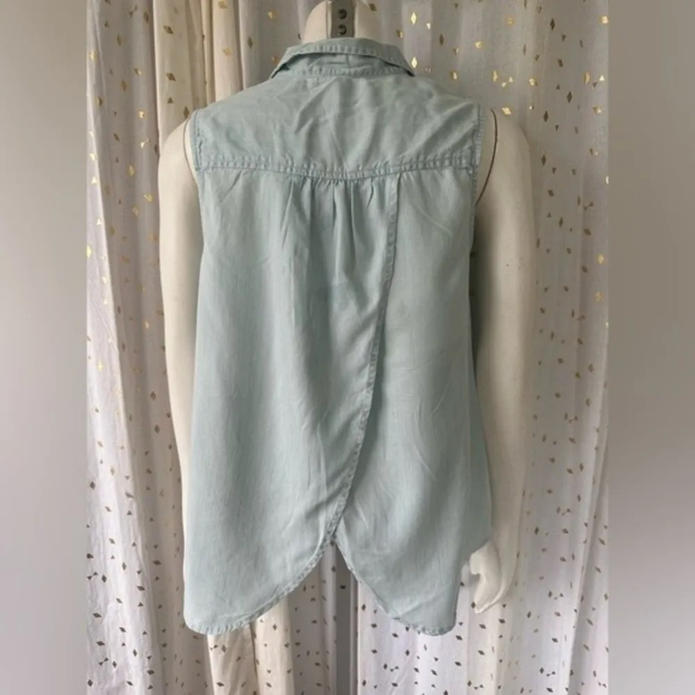 Beach Lunch Lounge Button Down Collar Shirt Top Overlap Peek A Boo Back Slit S - Image 3