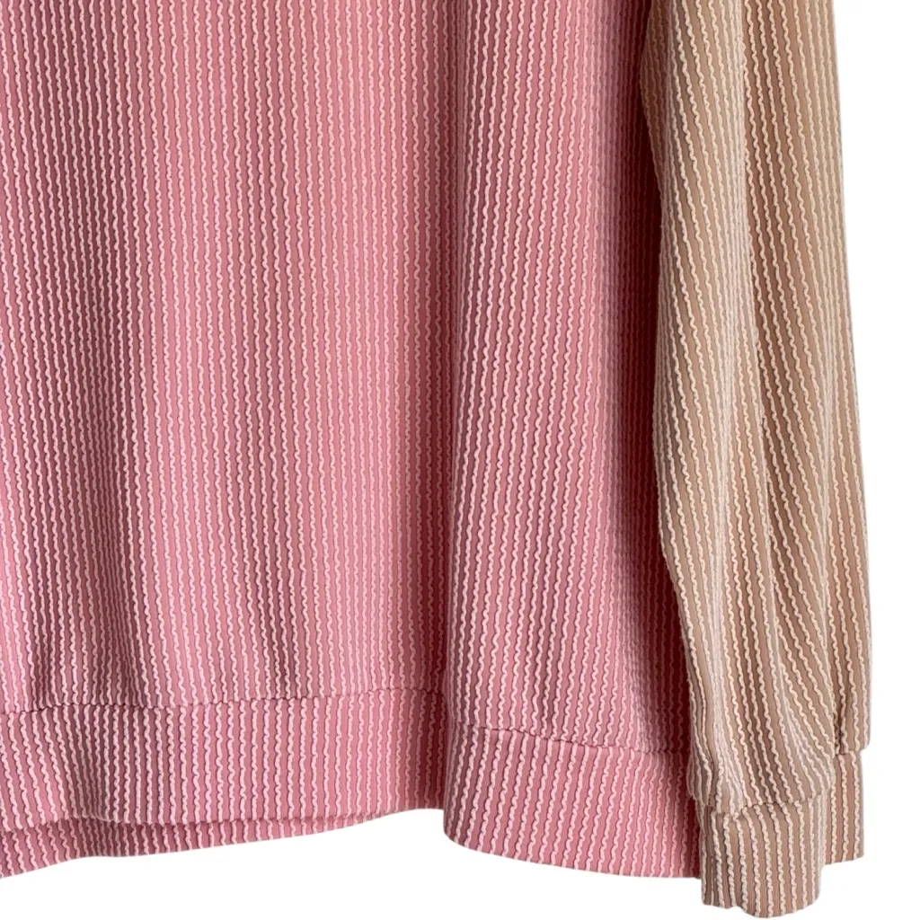 Ribbed Loose Long Sleeve Top Women's Small Casual Cute Sweater Textured Pink Tan - Image 4