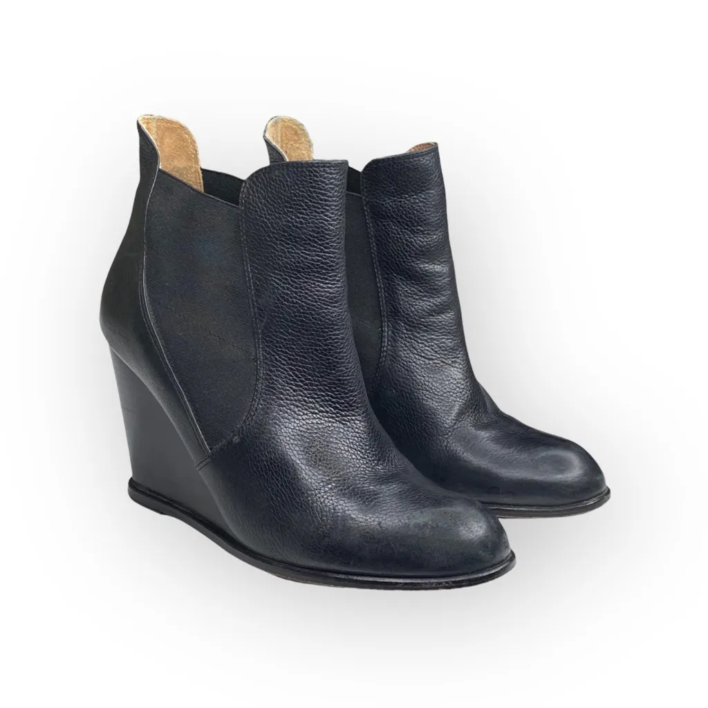 Corso Como Edgy Biker Wedge Heel Platform Leather Boots Booties Black 9.5M - Image 11