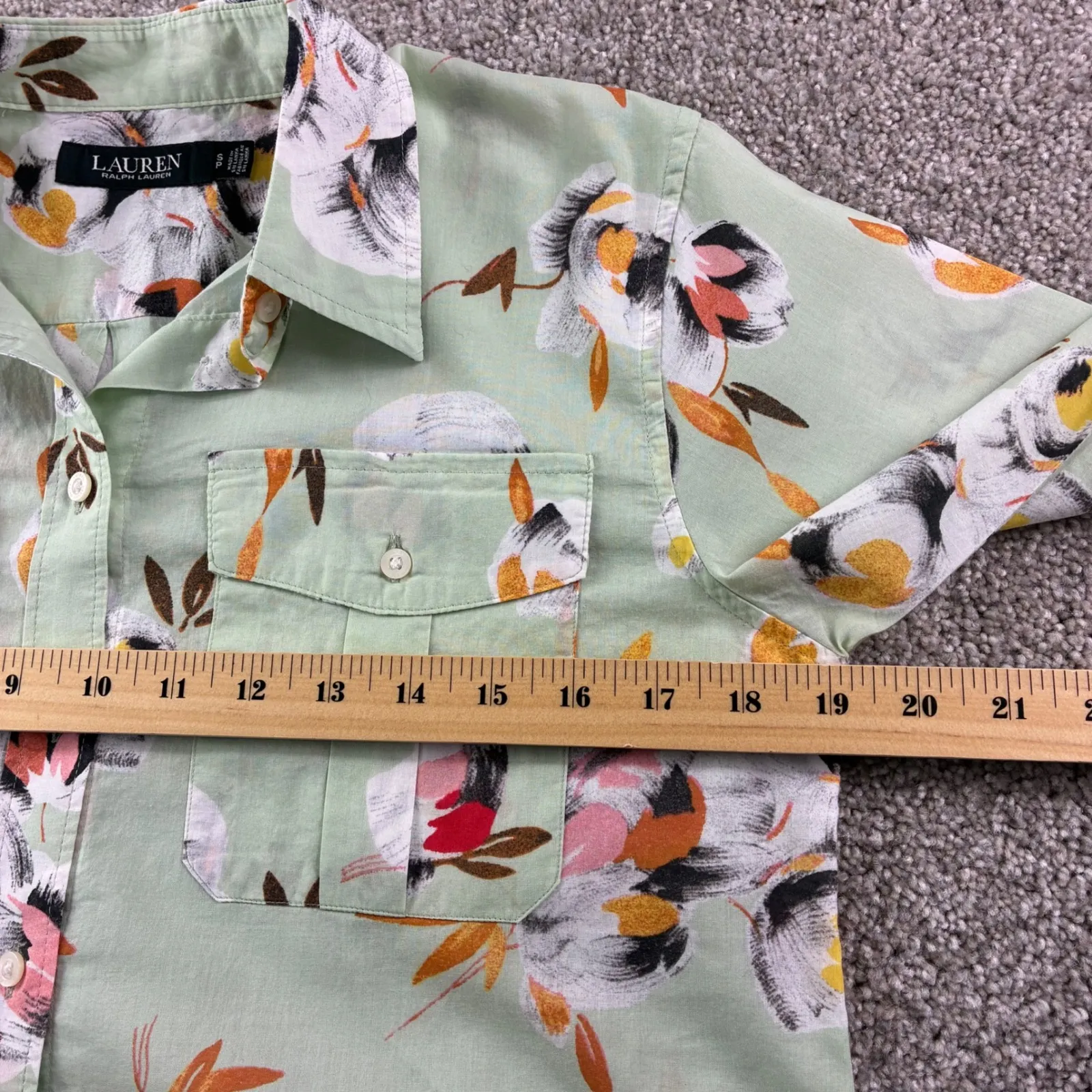 Lauren Ralph Lauren Women S Green Floral Print Button Up Shirt Cotton Career - Image 5