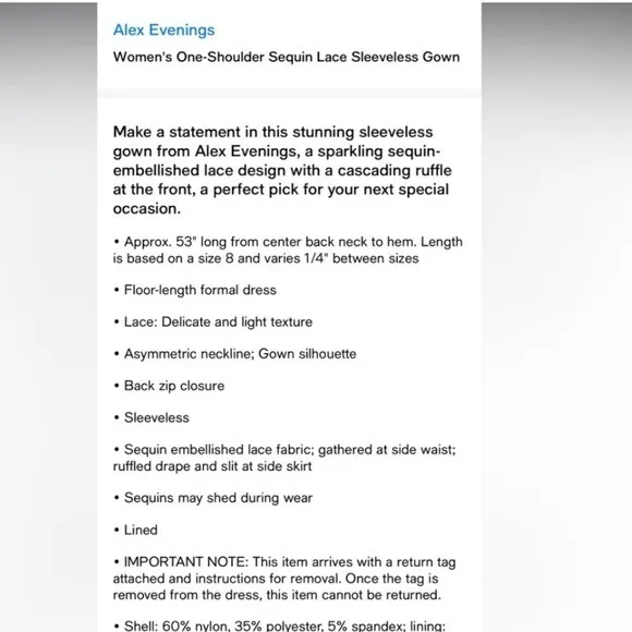 Alex Evenings Women One Shoulder Sequin Lace A-Line Gown Formal dress  Size 8 - Image 3