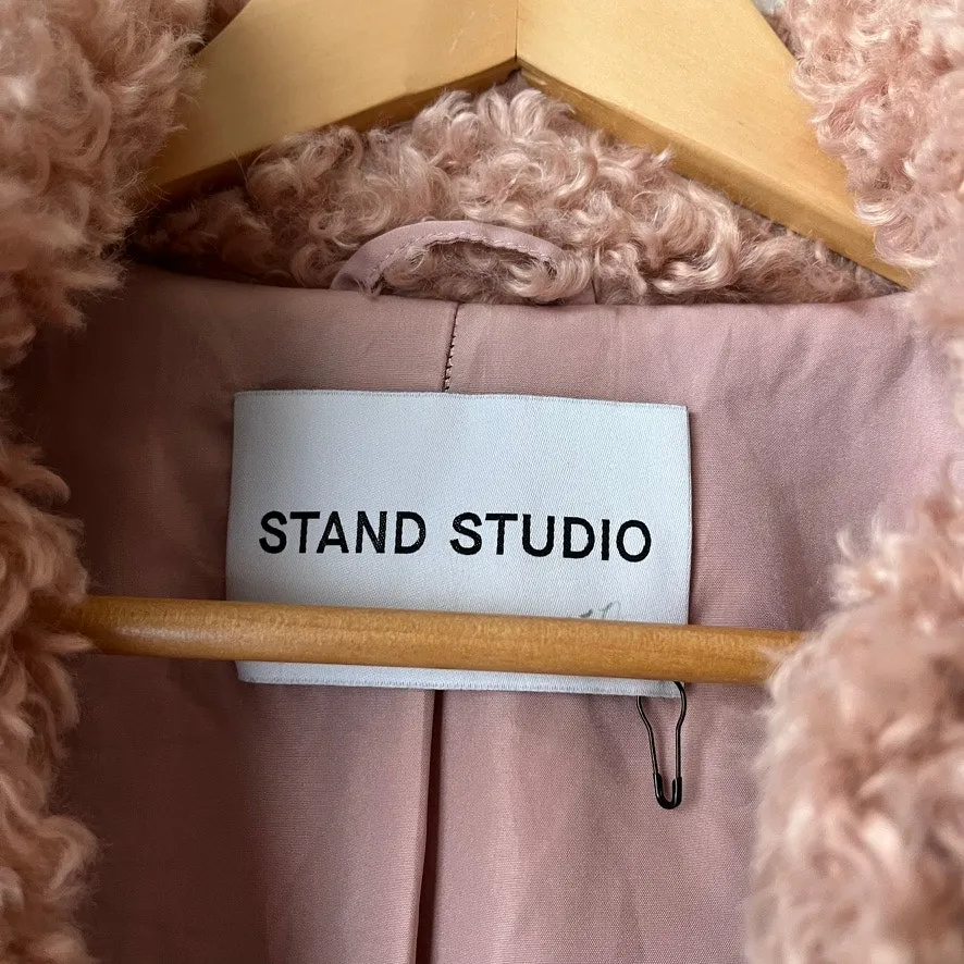Stand‎ Studio Marcella Pink Curly Faux Fur Collared Luxe Winter Jacket Size US 2 - Image 4