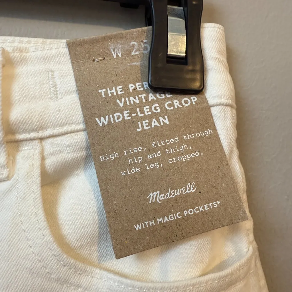 Madewell The Perfect Vintage Wide Leg Crop Jean Women's 25 White Denim Chic NWT - Image 10
