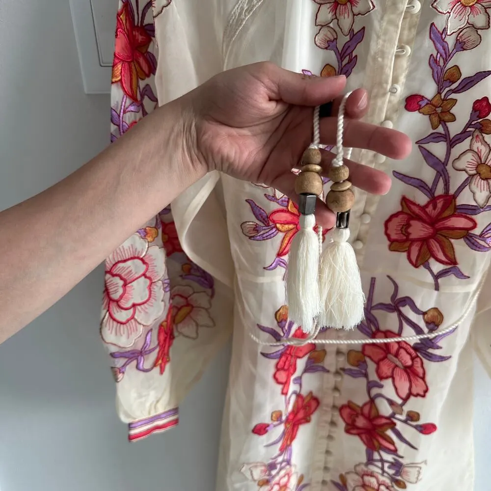 Karen Millen Petite Floral Embroidery Organdie Woven Midi Dress size 2 - Image 4