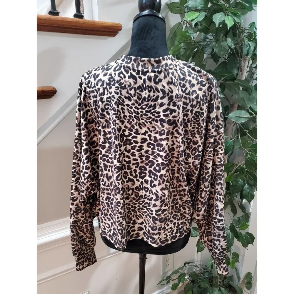 Bershka Womens Brown Animal Print Mock Neck Long Sleeve Top Blouse size Large - Image 4