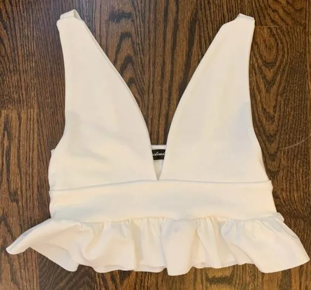 Nasty Gal White Peplum Plunging Crop Top  - Image 3