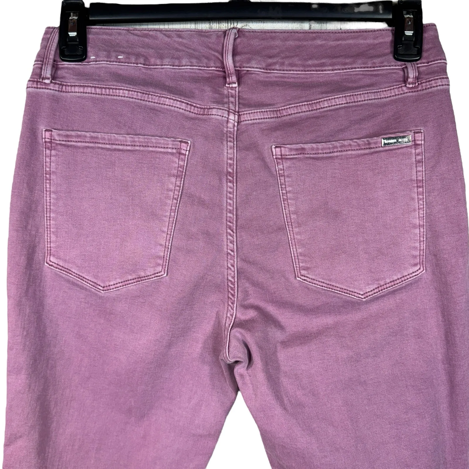 WHBM SZ 8 Skinny Crop Jeans Hi-Rise Stretch Zip-Fly Pocket Ruched Ankles Purple - Image 6
