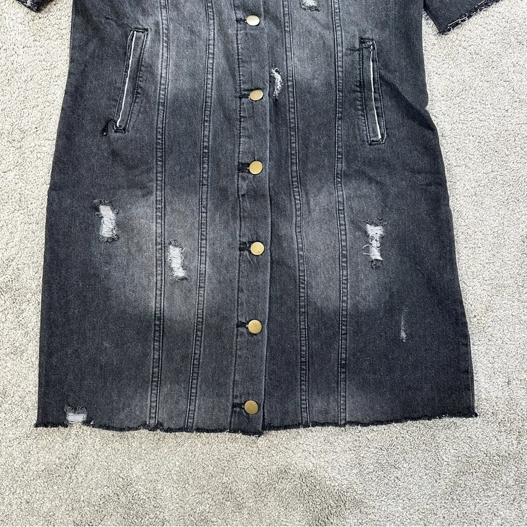 K. Jordan Women’s Cotton Long Destructed Jean Jacket Dress in Black Wash M Size M - Image 5