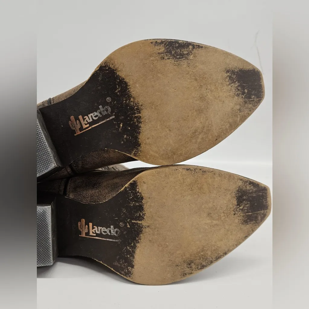 Laredo Women's  Lucretia Brown Snip Toe Studded Snake Inlay Cow Boy Boot Size 10 - Image 4