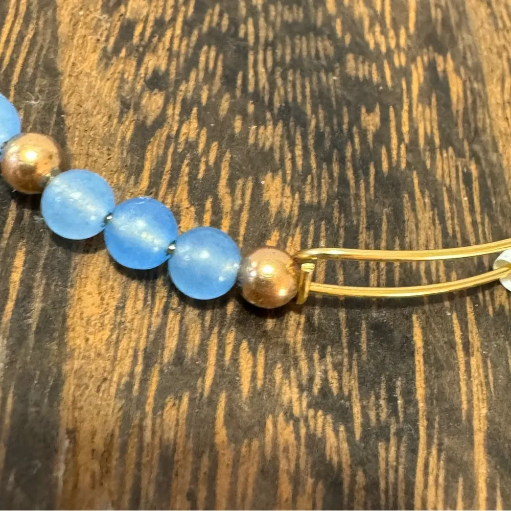 ALEX AND ANI NEW  color classic hydrangea blue beaded gold tone bangle bracelet - Image 6