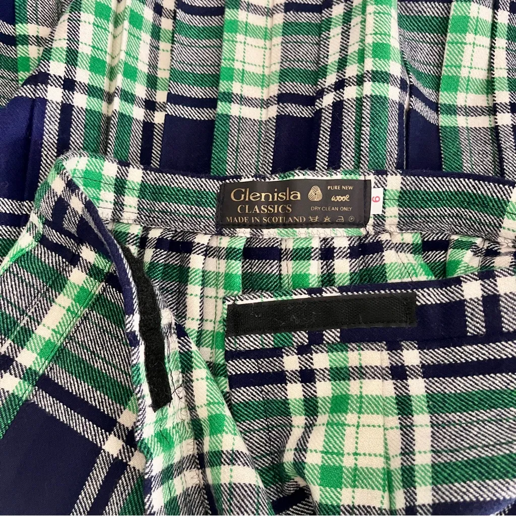 Vintage 70s Glenisla Classics 100% Wool Plaid Tartan Skirt Kilt, Size 6 Blue - Image 4