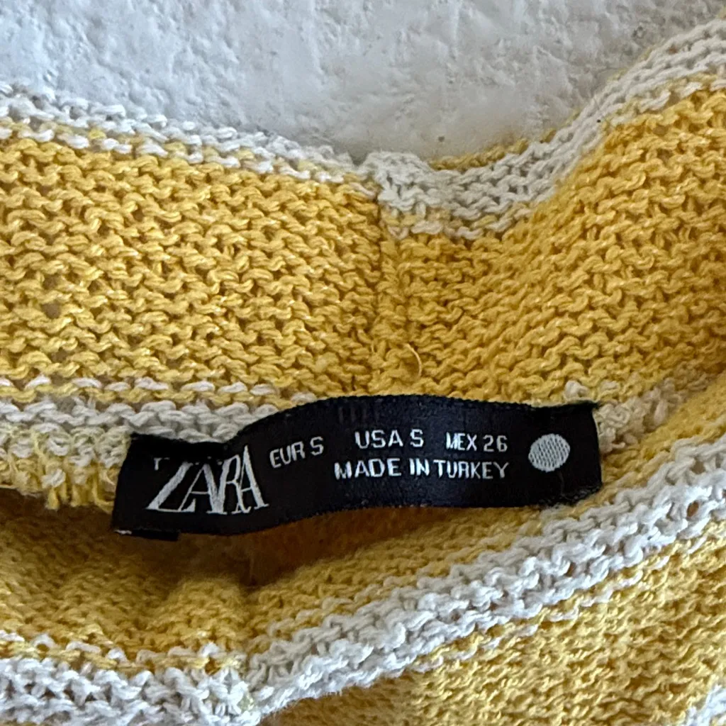 ZARA  Yellow Striped Wide Leg Pants Elastic Pull On Small - Image 3