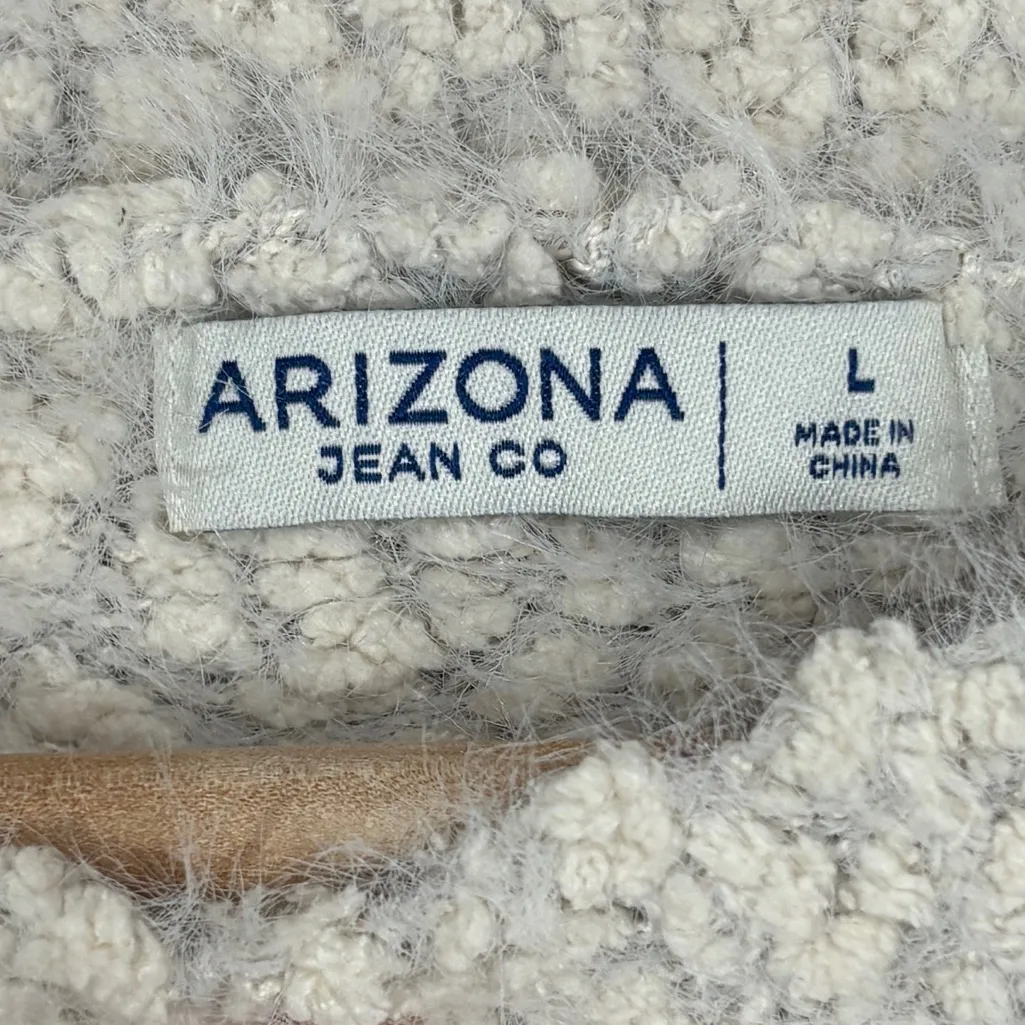 ARIZONA Cropped Sweater Women's  L Ivory w/Gray Fuzzy Soft Girl Cozy Minimalist - Image 4