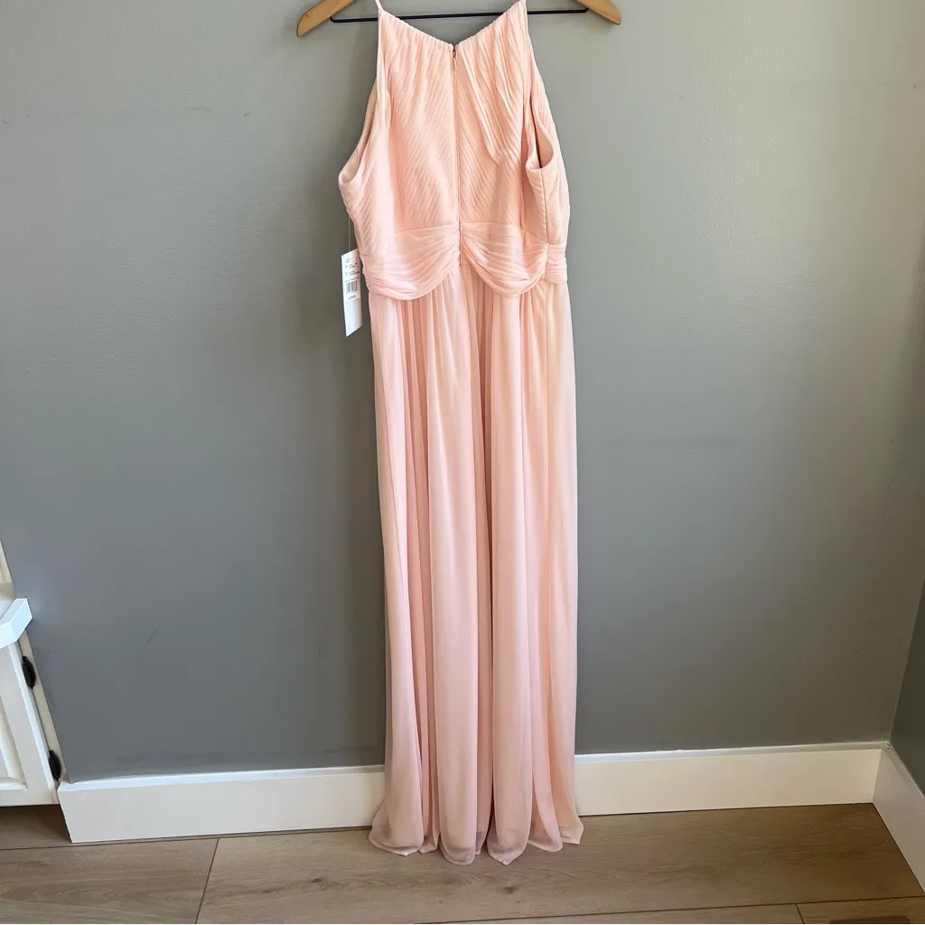 NWT Reverie Long Pleated High Neck Mesh Chiffon Pale Pink Formal Dress Size 8 - Image 7