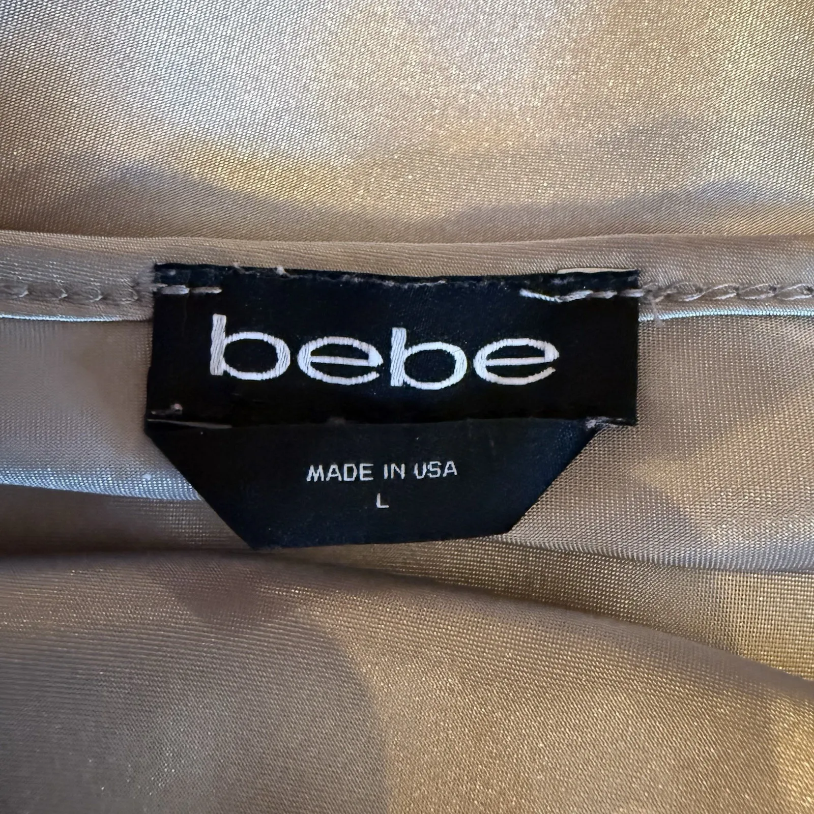 Bebe Silver Satin Cowl Neck Slip Dress Size L Made in USA Y2K 2000s - Image 5