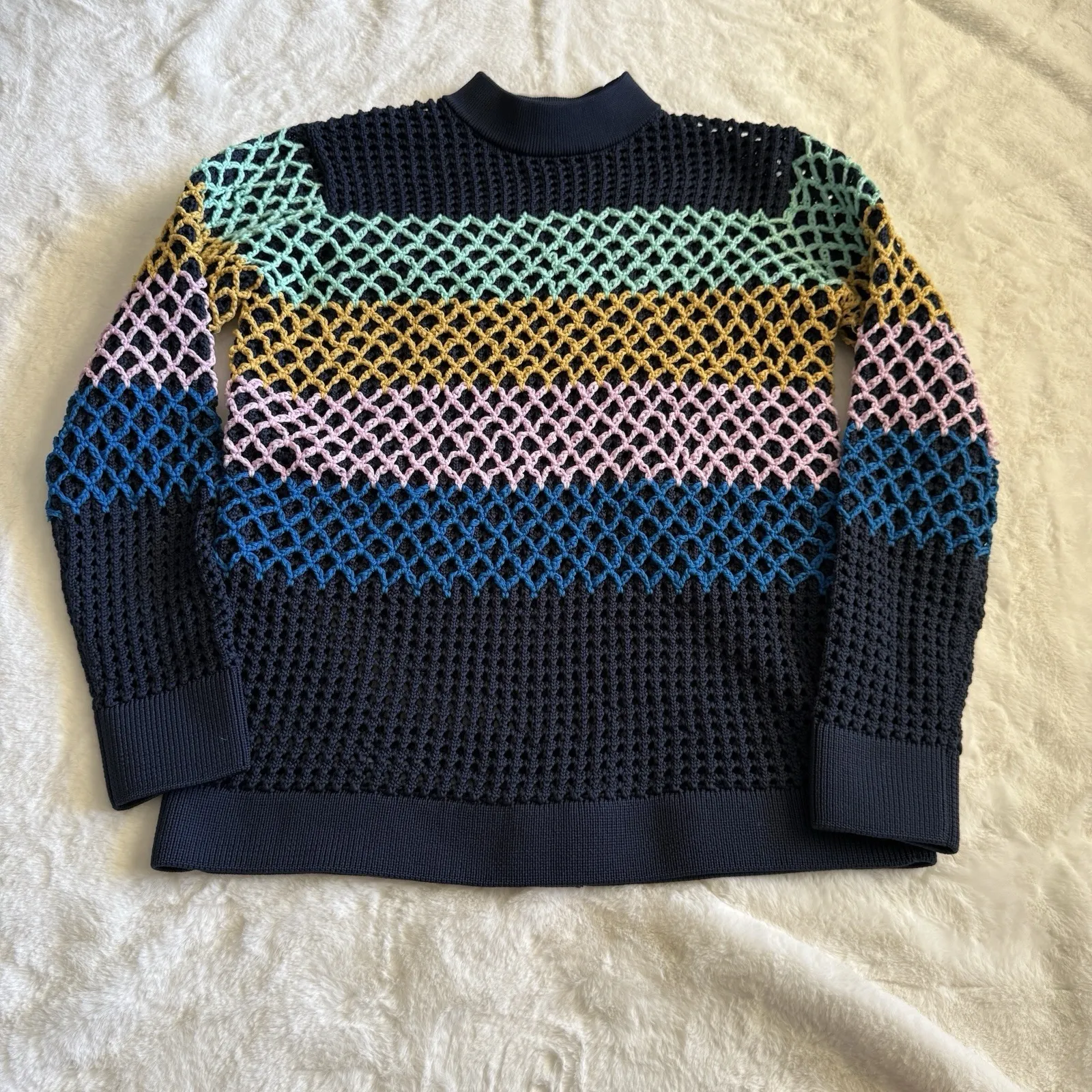 Tibi $475 Striped Crochet Knit Sweater Tunic Pullover High End Size Small - Image 4