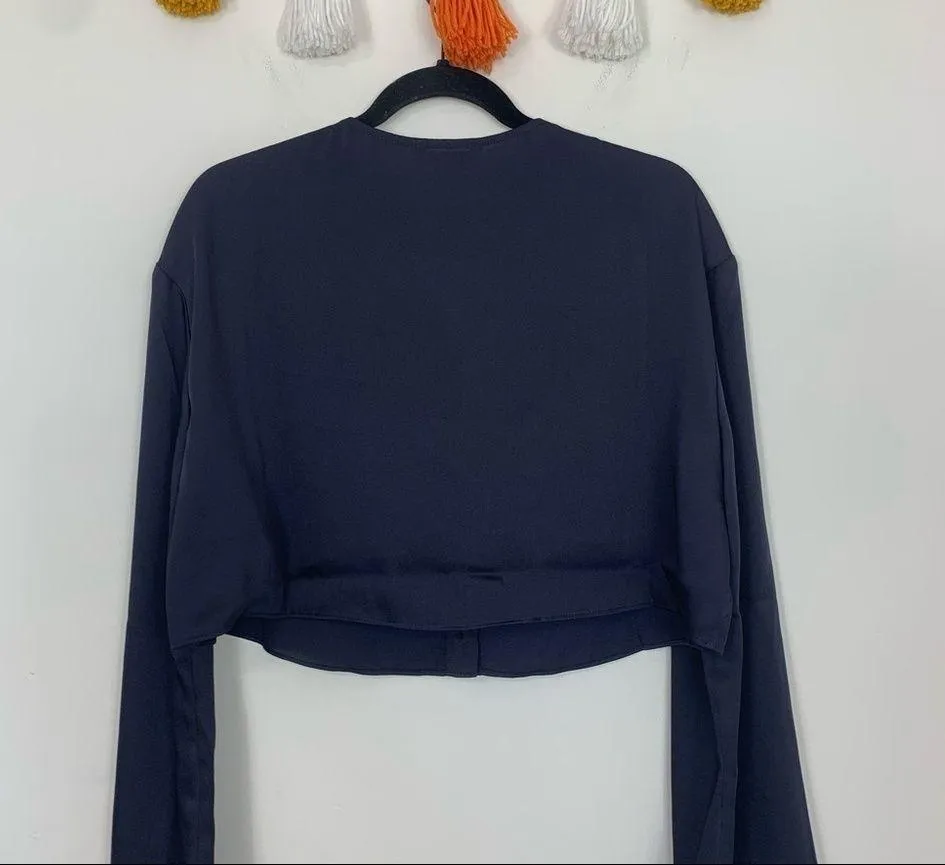 NWT J. Ing Navy Blue Feeling Embroidered Crop Top Size Medium - Image 7