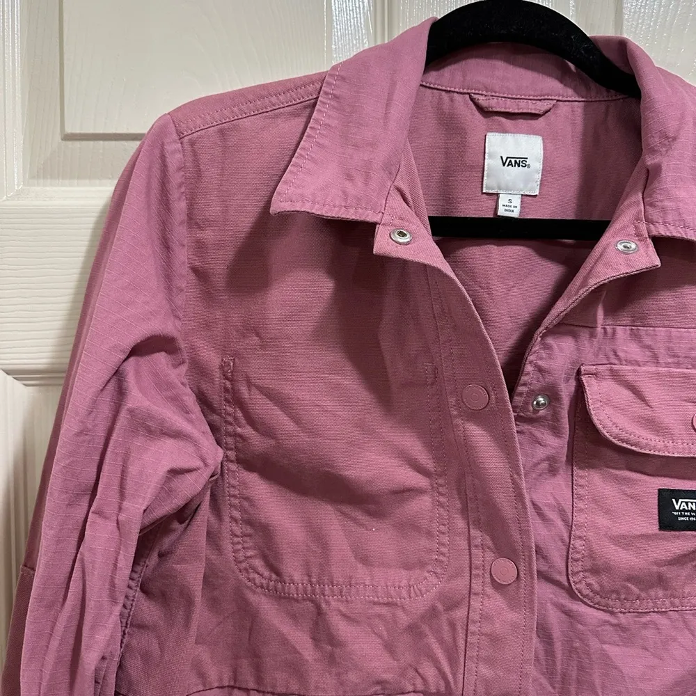 Women’s Vans lightweight snap button up shirt jacket pocket salmon pink sz small - Image 2