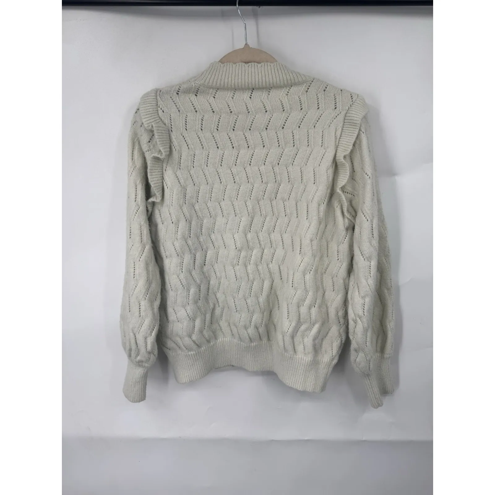 FRNCH Paris Ruffle Sweater Women Medium Ivory Coquette Preppy Whimsical Feminine - Image 2