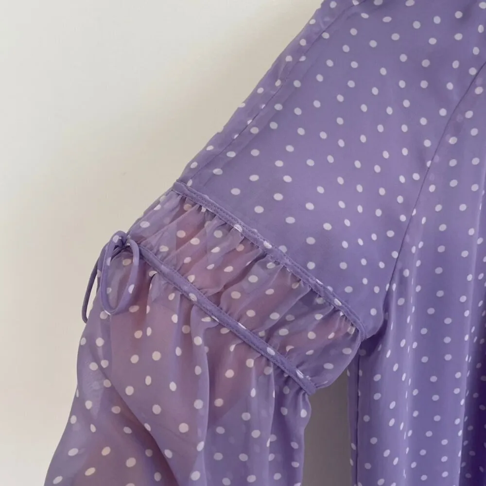 SUSAN GRAVER Printed Sheer Chiffon Raglan Sleeve Peasant Top Lilac Lavender Boho - Image 7