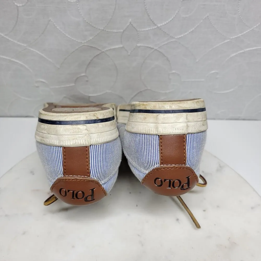 Polo Ralph Lauren Vaughn Boat Shoes Mens 9.5 Blue White Pinstriped Deck Sneakers - Image 12