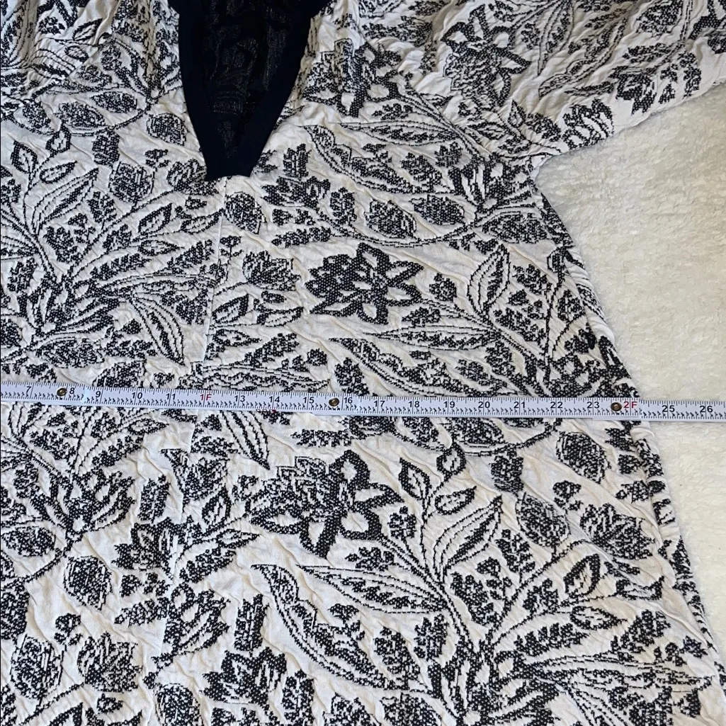 Zara Jacquard Floral Puff Sleeve Mini Dress Black White Size L - Image 4