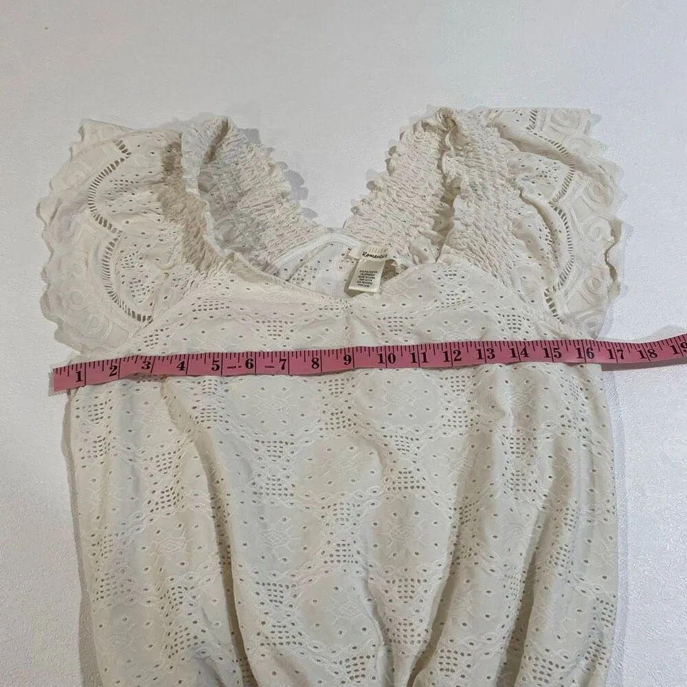 UrbanâRomantics White Eyelet Lace Blouse Womenâs Large Boho V-Neck Flutter Sleev - Image 4