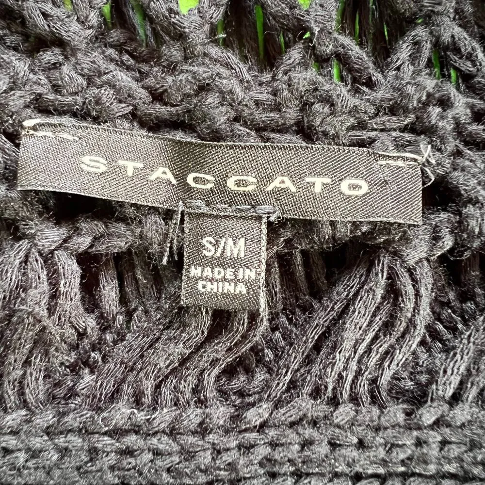 Staccato Womens Crochet Cardigan Sweater Fringe Open Knit Sleeveless Black S M - Image 7