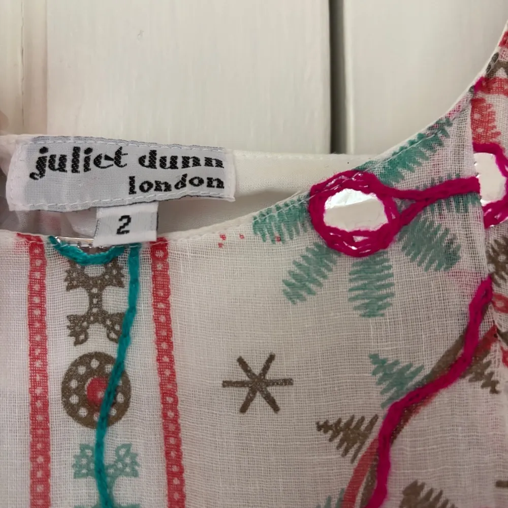 Juliet Dunn London Tribal Tassel Maxi Dress White Jade Embroidered Size 2 US 6/8 Pink Size M - Image 11