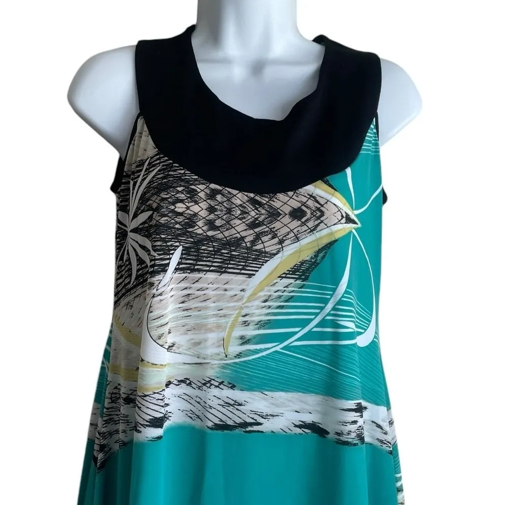 Lior‎ Paris Women Tunic Top S Teal Black Abstract Jersey Lagenlook Artsy Modern Blue - Image 12