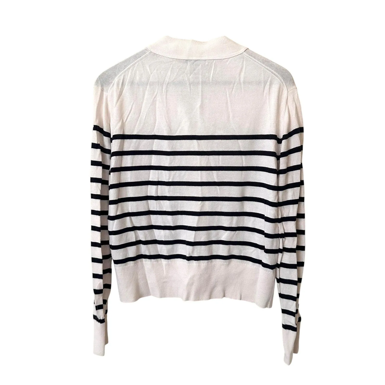 JCREW Striped Cropped Button Front Cardigan White Navy X-Large - Image 3