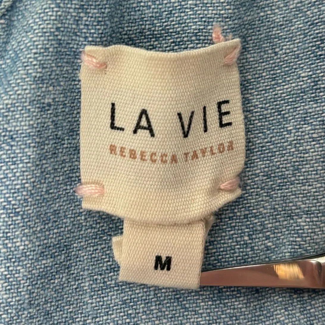 La Vie Rebecca Taylor Denim Drapey Puff Sleeve Mini Dress Size Medium Blue - Image 5