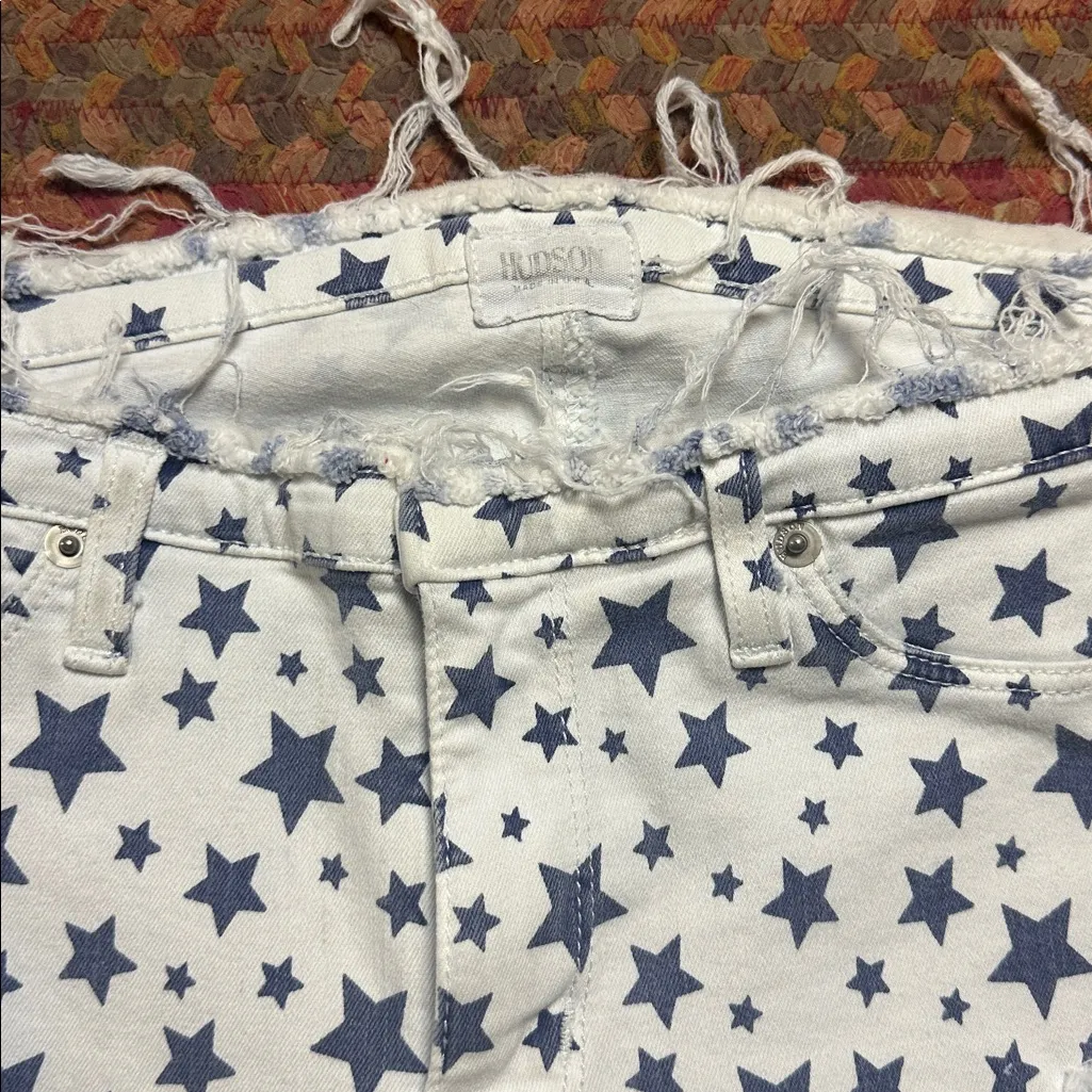 HUDSON KRISTA CROP BLUE STAR PRINT STRETCH DISTRESSED SKINNY JEANS - Image 3