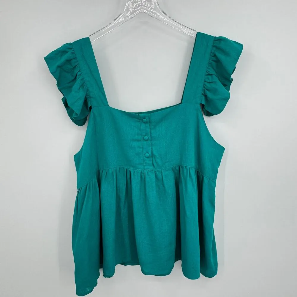 Umgee blouse women's large linen blend ruffle sleeve babydoll green boho beach - Image 3
