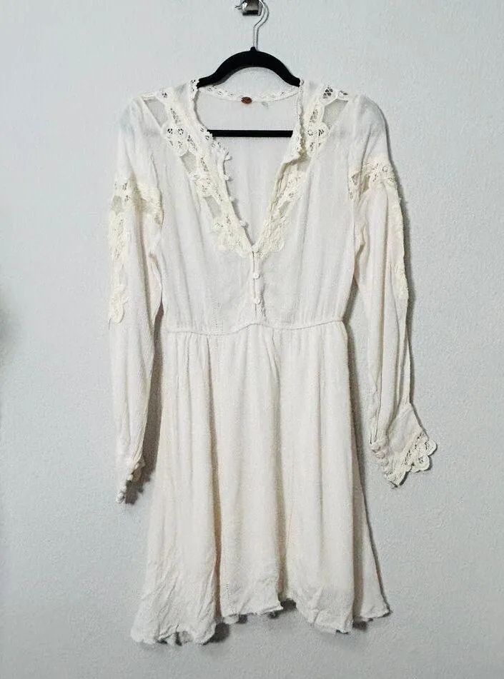 NEW Free People FP One Paige Mini Dress Sand Sable XS Oversize Cowgirl Off White - Image 3