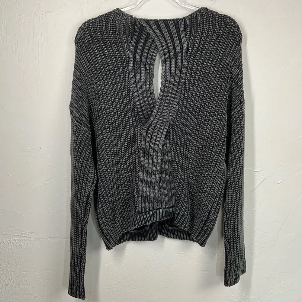 Wildfox Gray Black Knit Keyhole Cut Out Back Long Sleeve Sweater Small - Image 6