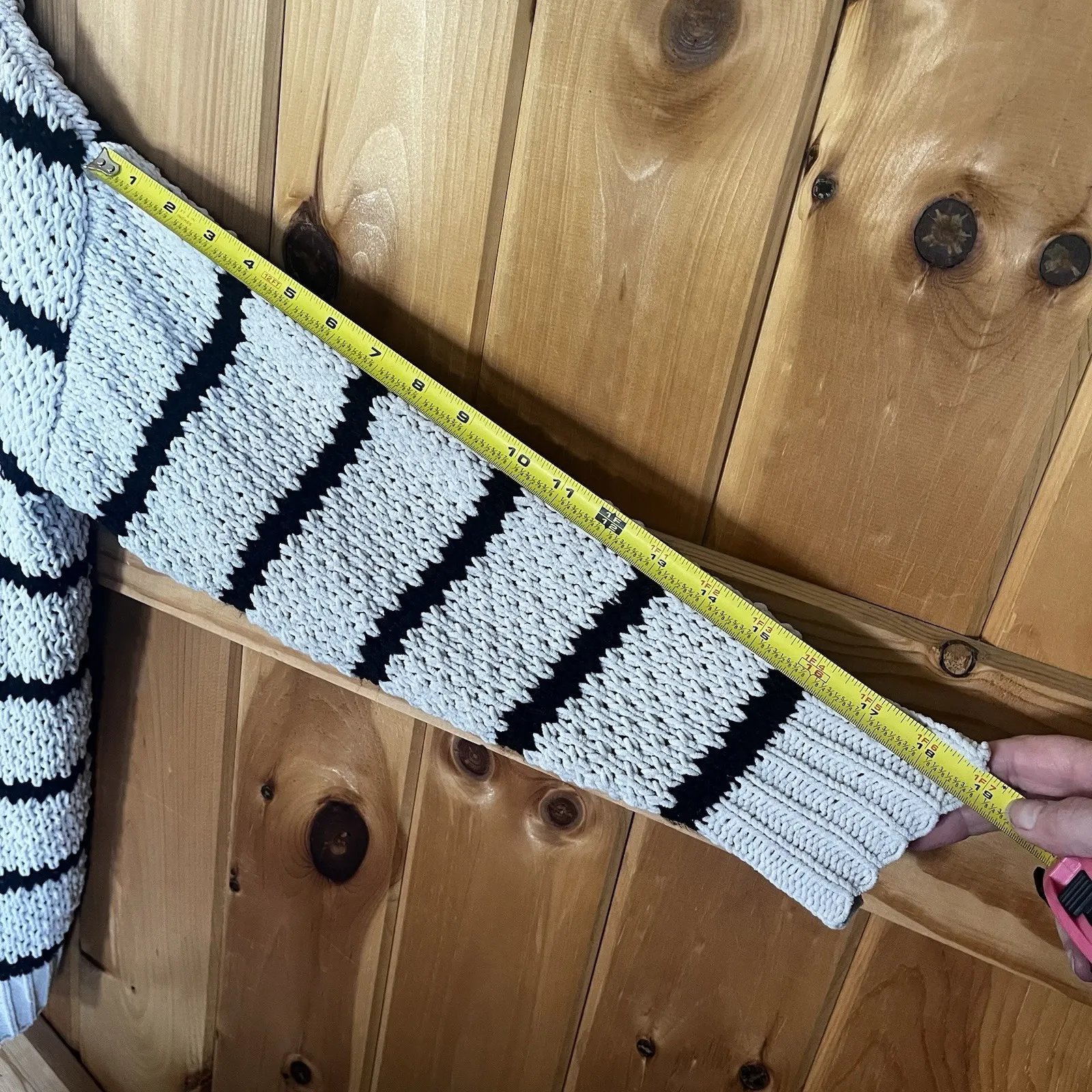 Rewind Woman's Medium Knit Cardigan Hooded Long Sleeve Cream Beige Black Stripes - Image 11