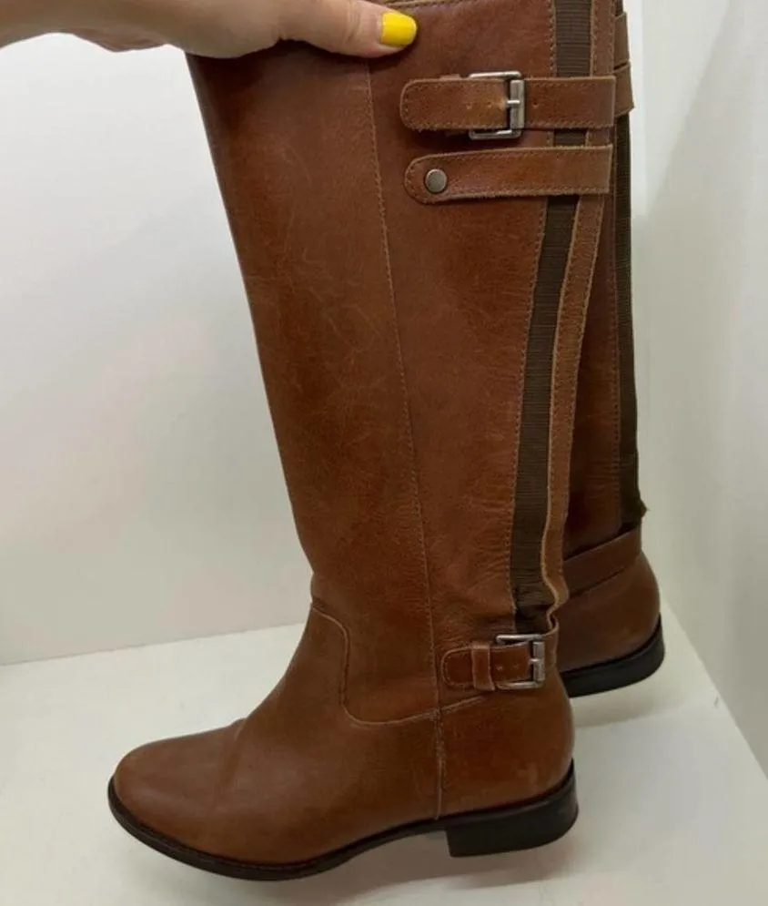 Matisse leather saddle brown bono riding boot side zip buckle accent size 6.5 - Image 6