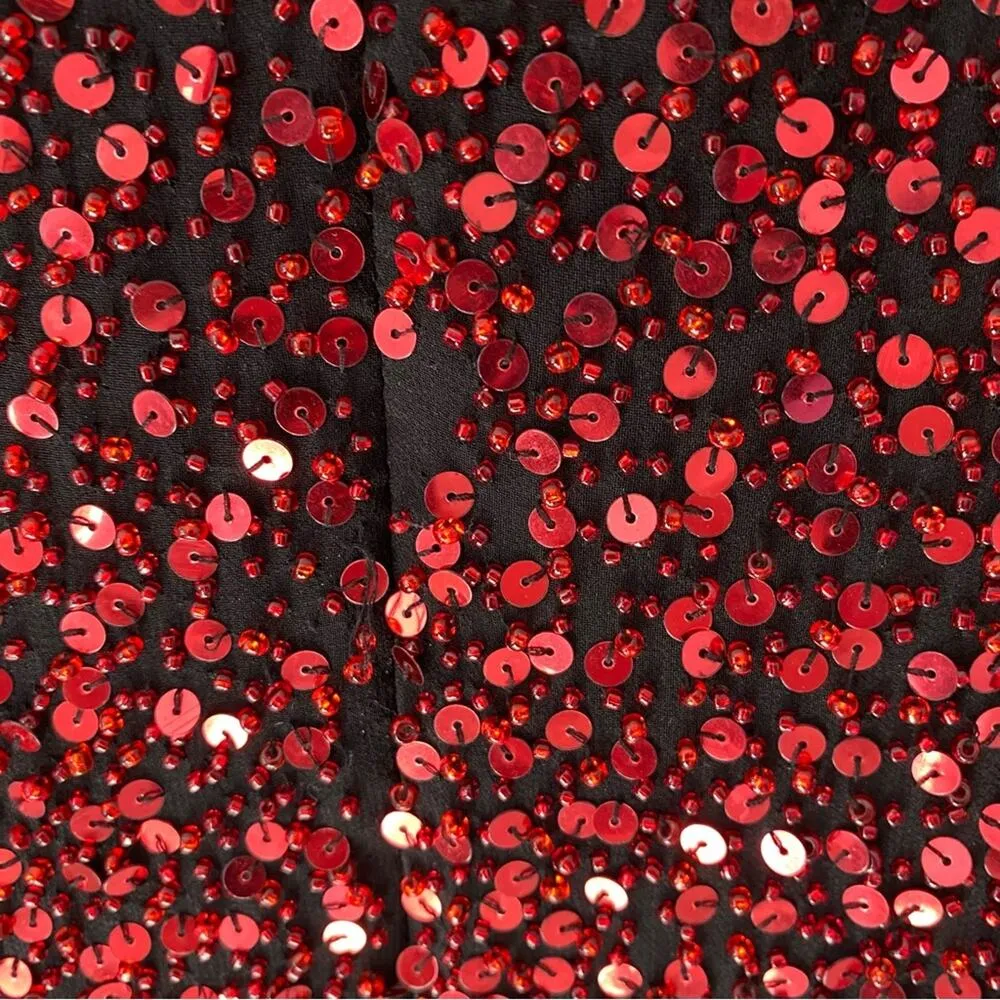 Zola Evening Red Sequin Beaded Fringe Hem Cocktail Evening Party Dress 8P petite - Image 6