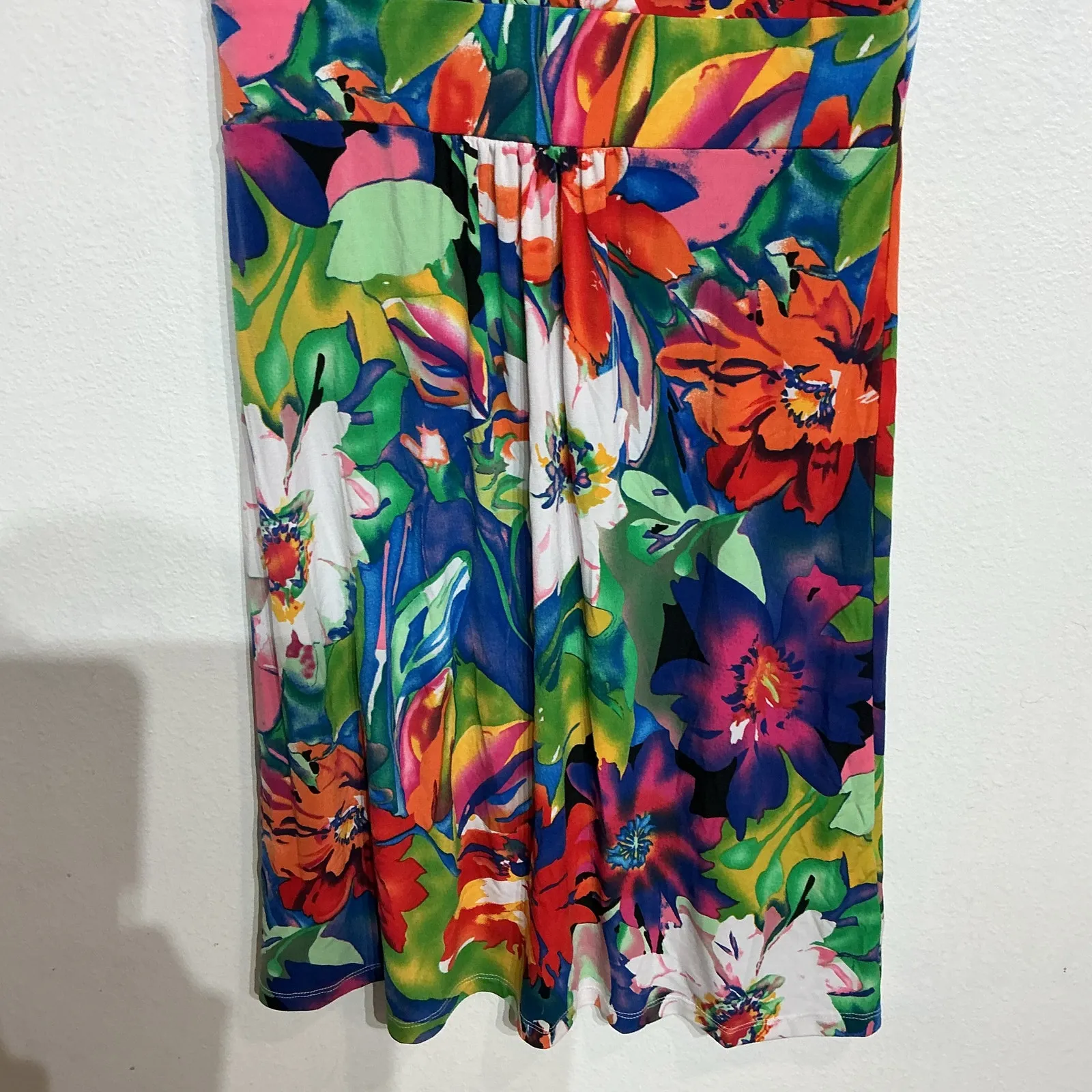 Slinky Brand White Floral Faux Wrap Midi Dress Sz M - Image 4