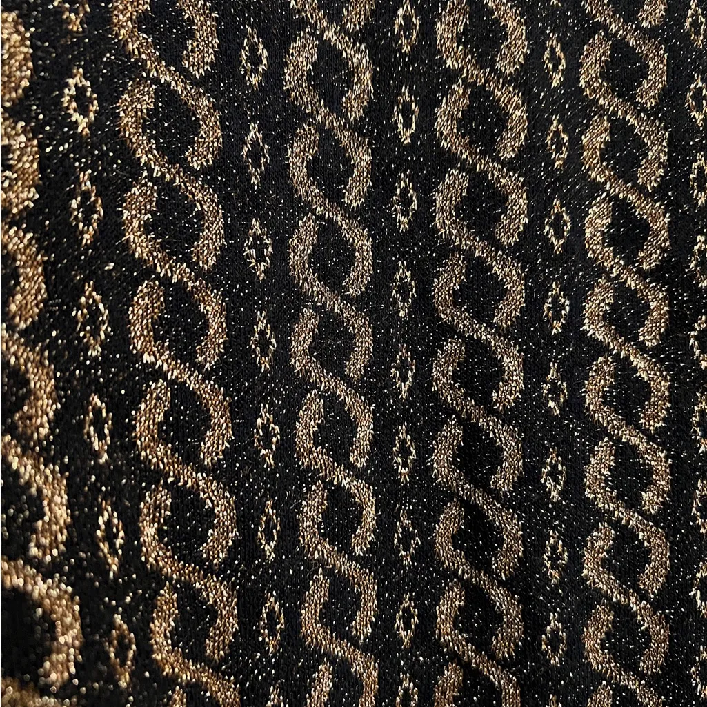 Vintage Women’s Size Large Metallic Knit Top Black Gold Long Sleeve Evening - Image 4