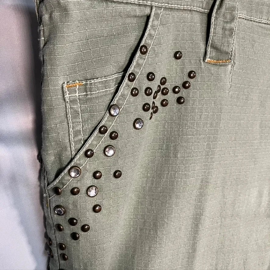 Vintage Y2K Goddess Cargo Capris Womens 16 Army Grunge Utility Military‎ Ramie Green - Image 4