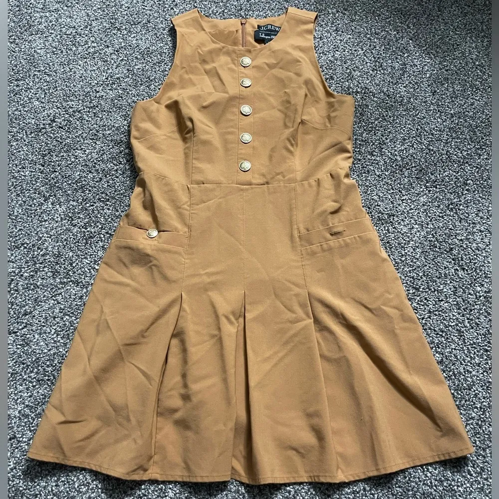 khaki beige sleeveless pleated mini wool dress 6 - Image 3