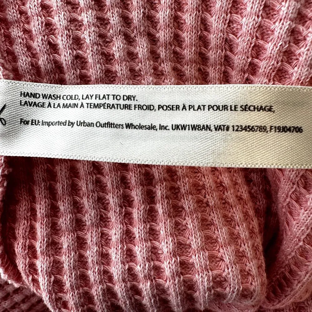 Free People Tasha Thermal Top Waffle Knit Lace Up Crew Neck Puff Sleeve Pink XS - Image 5